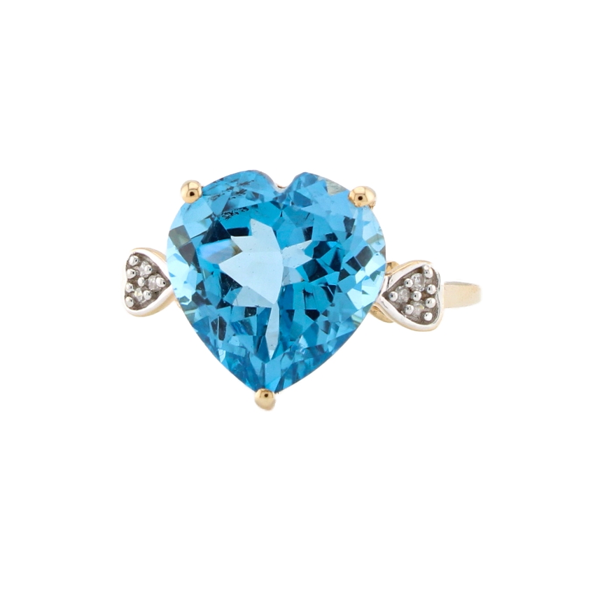 9ct Yellow Gold Diamond & Heart Shaped Topaz Ring