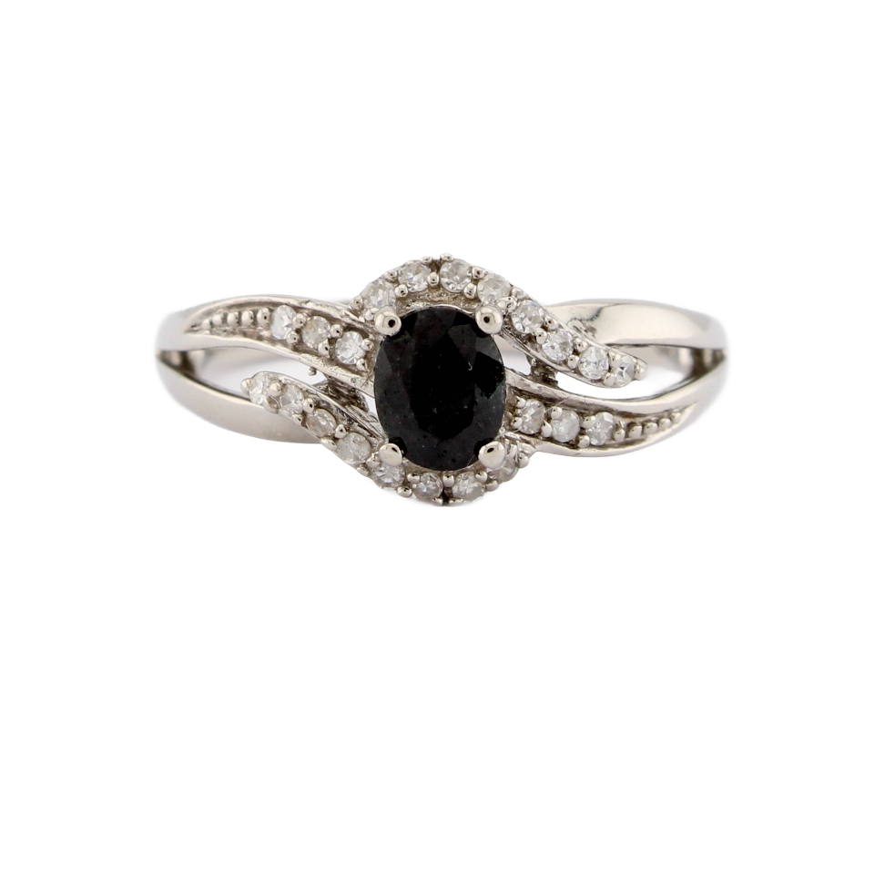 9ct White Gold Diamond & Sapphire Cluster Ring