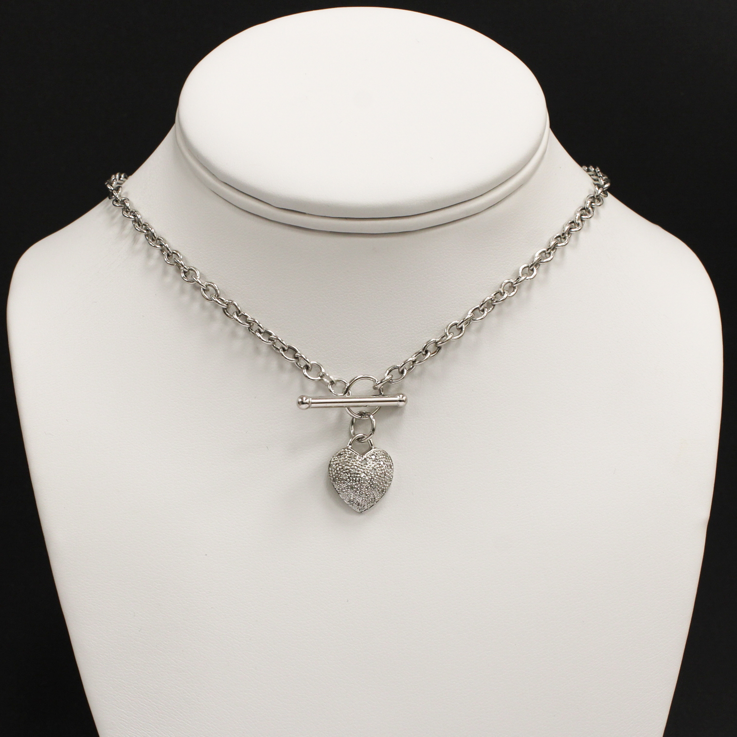 9ct White Gold Diamond Heart Pull Through Necklace