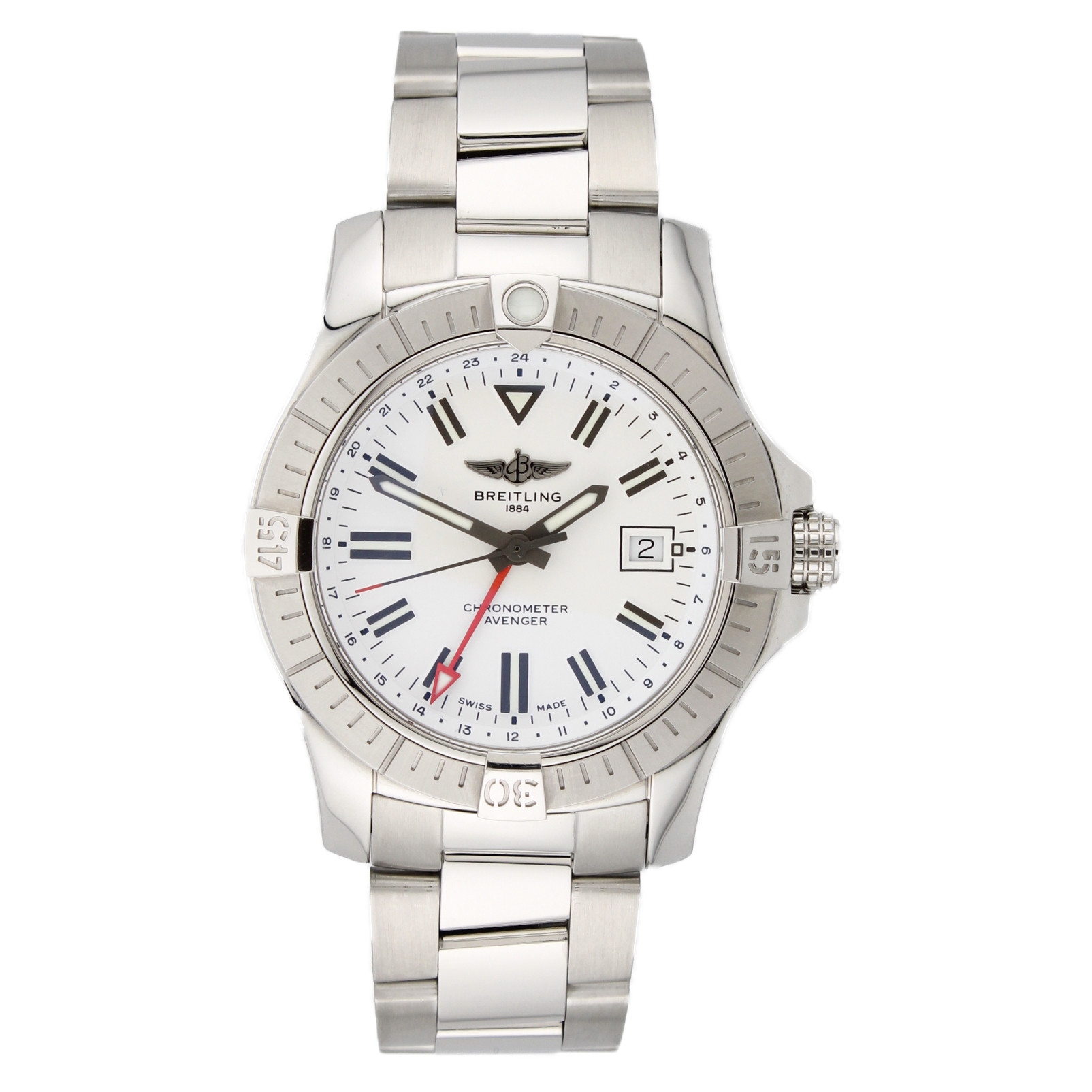 43mm Breitling Avenger GMT Watch, White Dial 43mm Breitling Avenger GMT Watch, White Dial