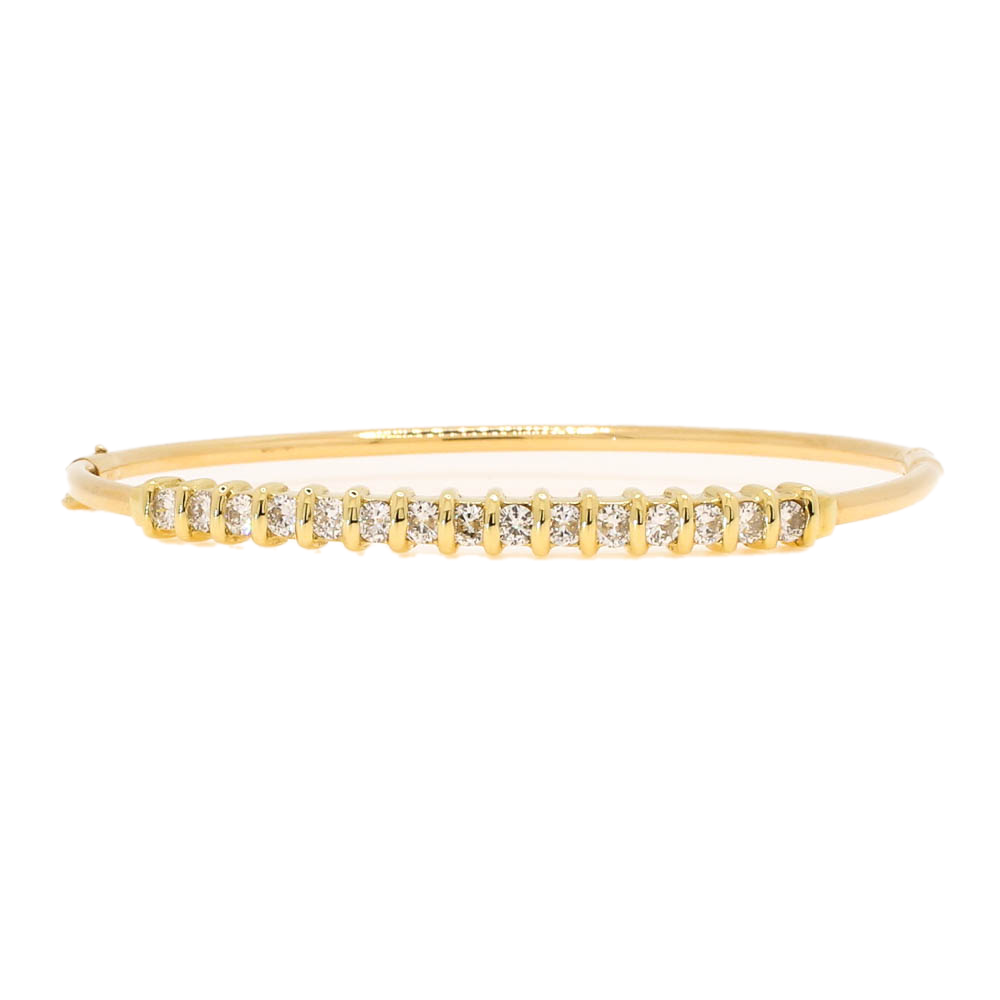 18ct Yellow Gold Diamond Line Bangle 1.15ct Total