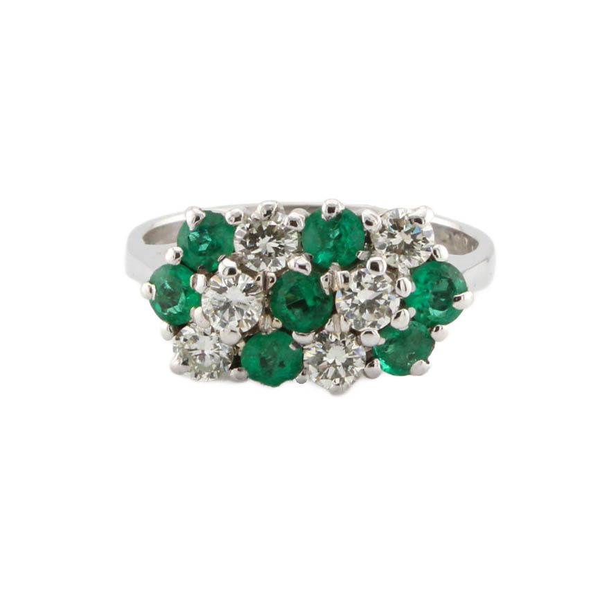 18ct White Gold Diamond & Emerald Cluster Ring