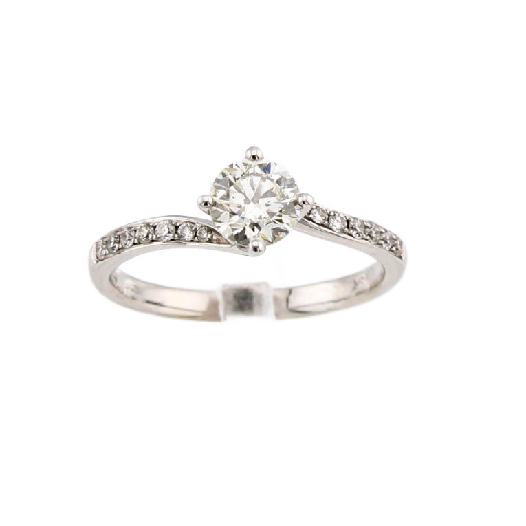 18ct White Gold Diamond Solitaire Twist Ring Total 0.85ct