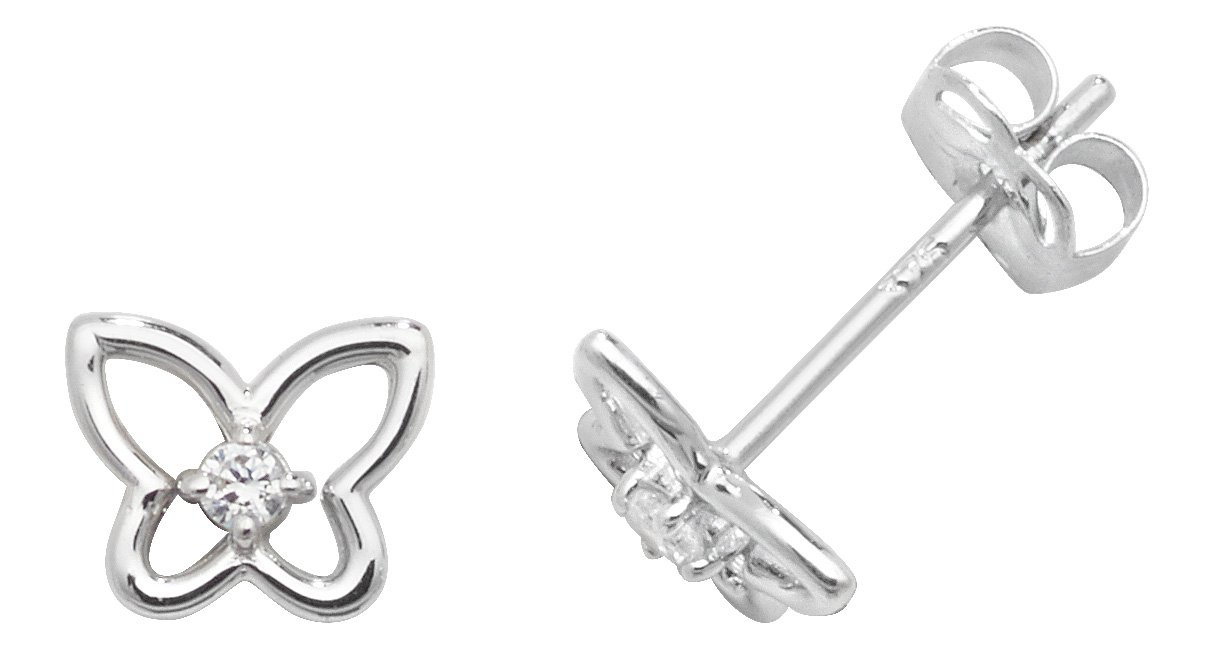 New Silver Stone Set Butterfly Stud Earrings