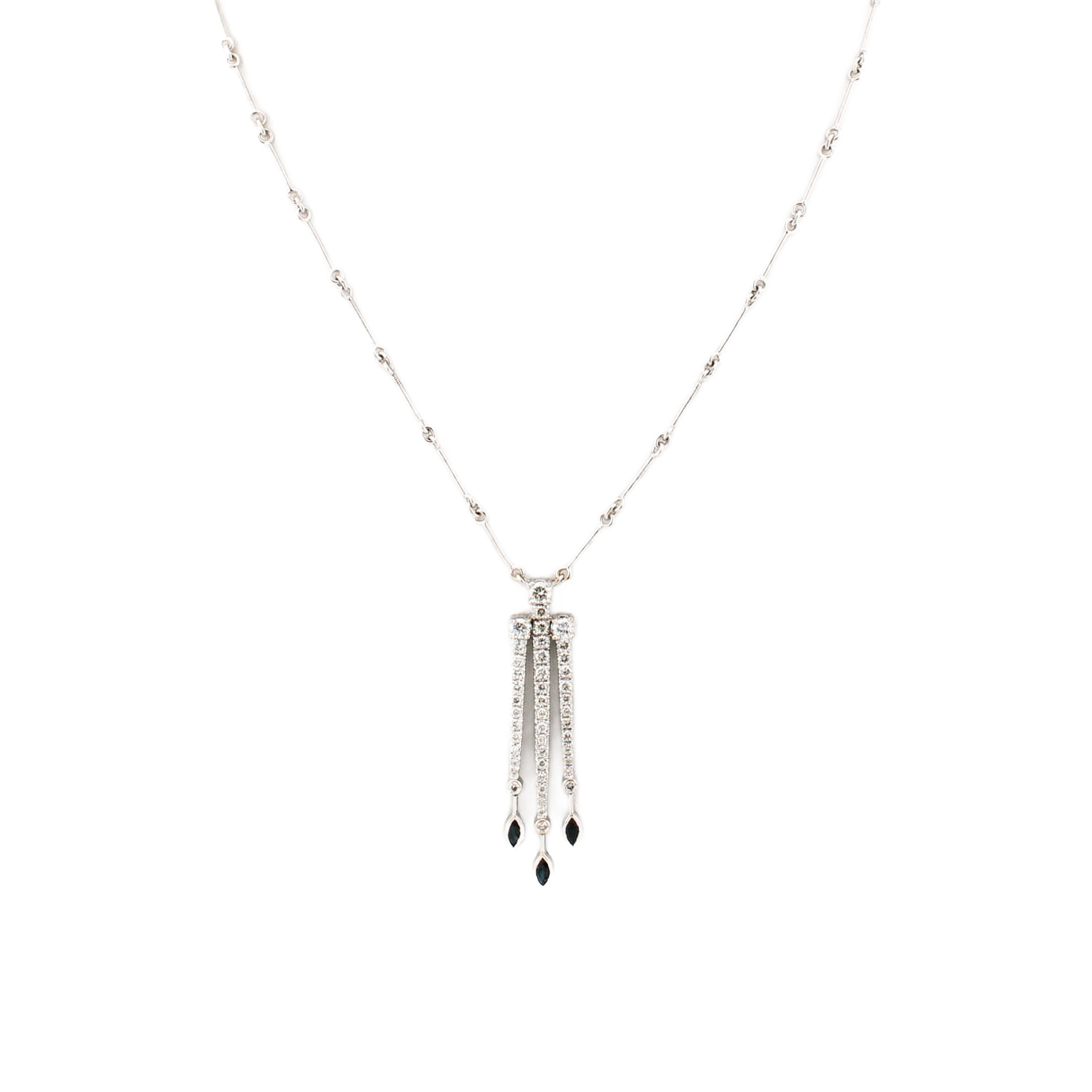 Pre-Owned 18ct White Gold Diamond & Sapphire Necklet Pre-Owned 18ct White Gold Diamond & Sapphire Necklet