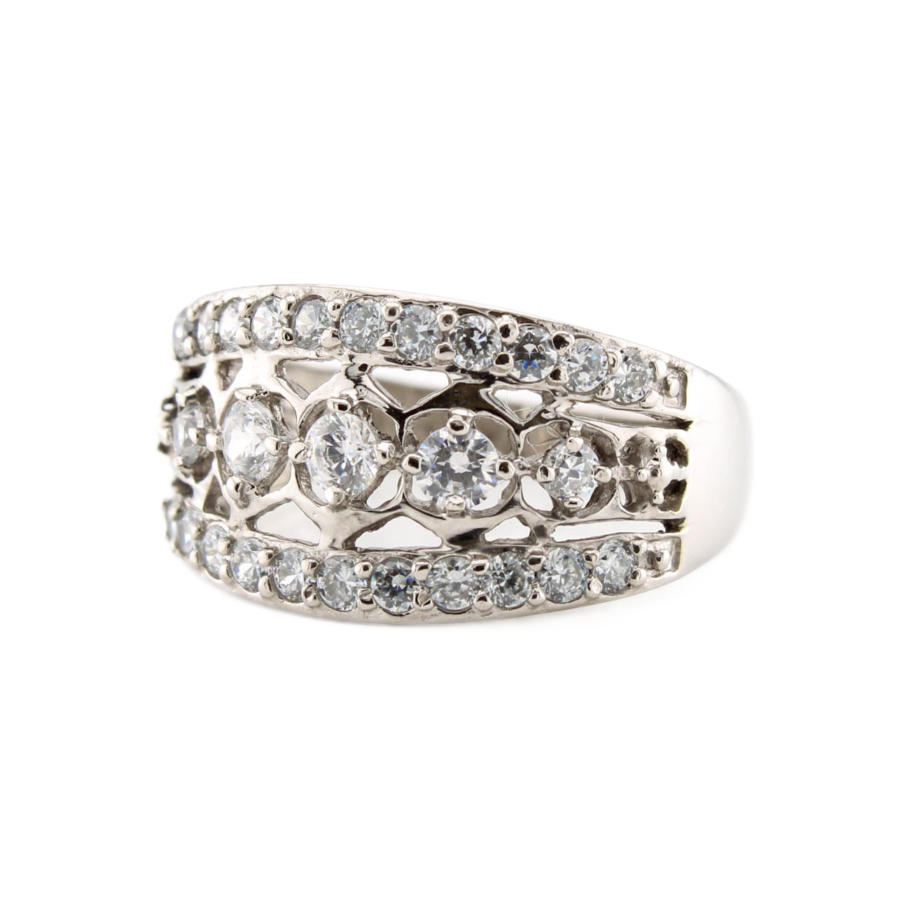 Pre-Owned 14ct White Gold Stone Set Fancy Band Ring