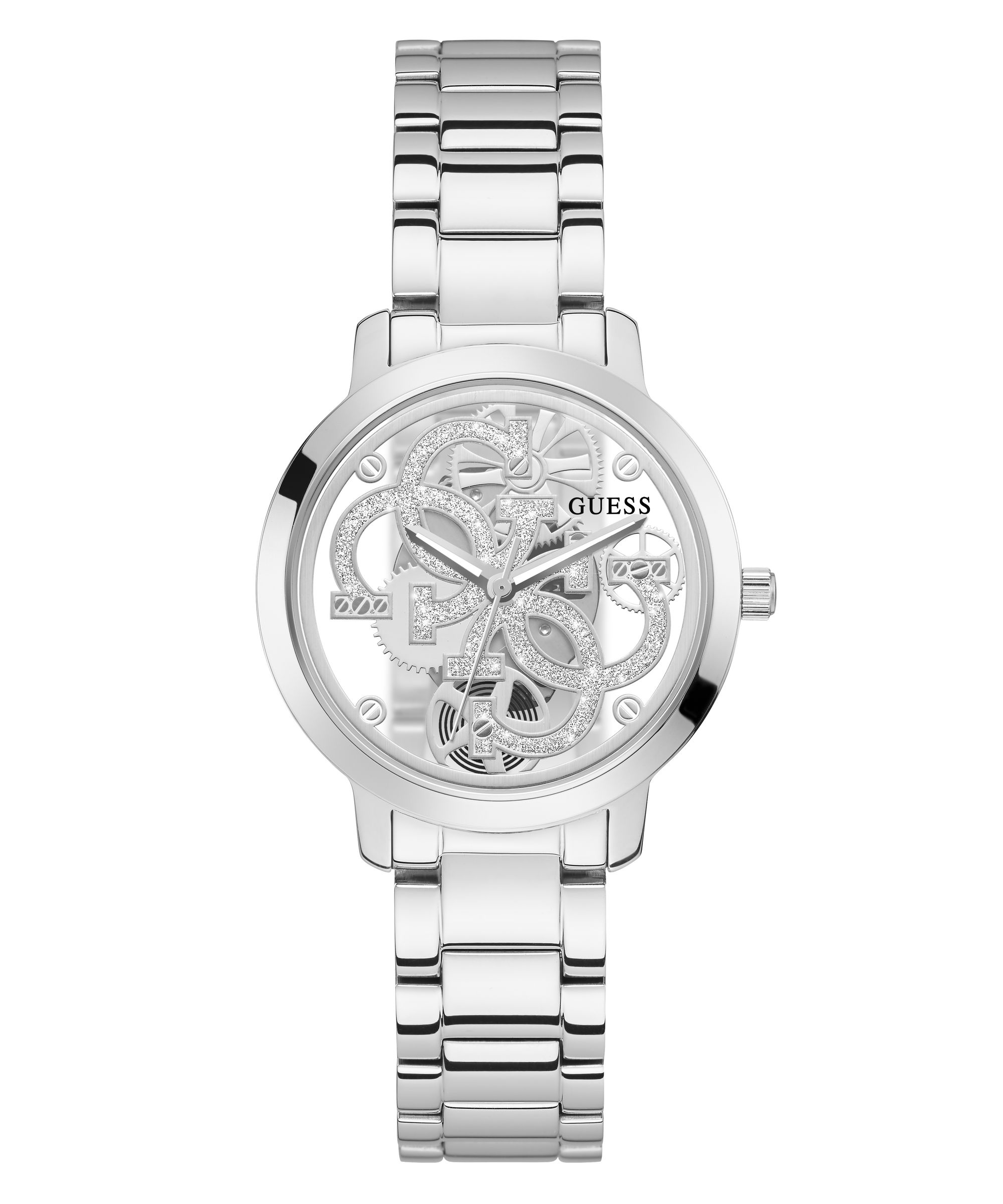 Guess Ladies Quattro Clear Silver Tone Strap Watch, Was £145.00