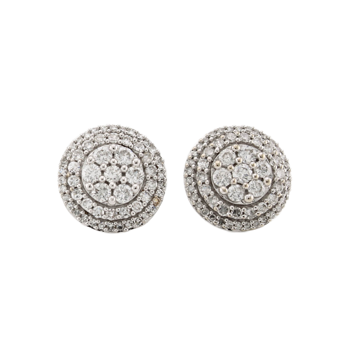 Pre-owned 18ct White Gold Diamond Cluster Earrings 1.00ct Total Pre-owned 18ct White Gold Diamond Cluster Earrings 1.00ct Total