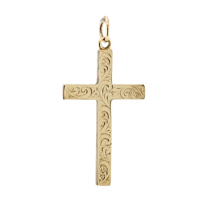 9ct Yellow Gold Engraved Cross Pendant