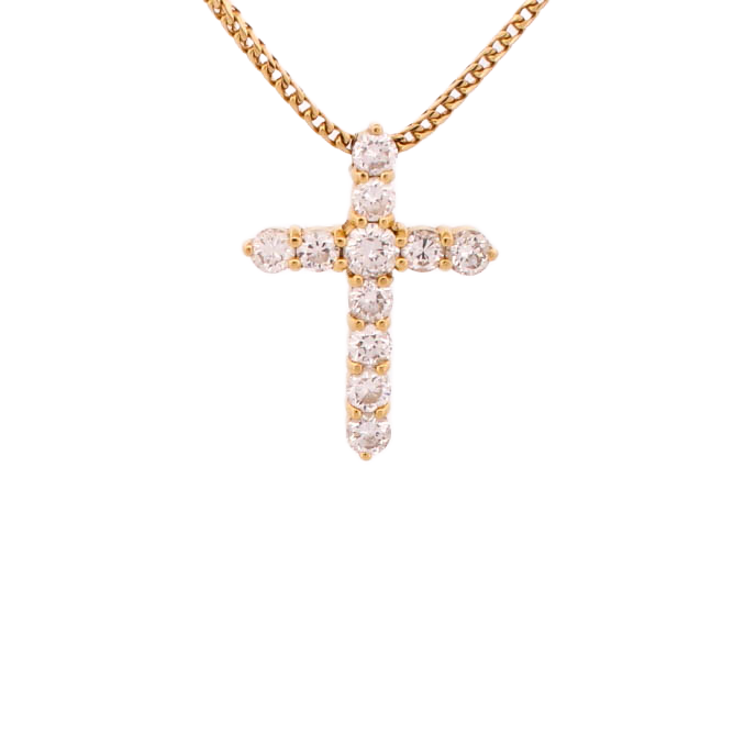 18ct Gold Diamond Cross Pendant & Chain Total 0.67ct