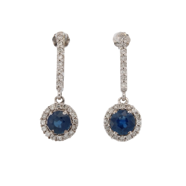 Pre-Owned 9ct White Gold Diamond & Sapphire Earrings Total0.56ct Pre-Owned 9ct White Gold Diamond & Sapphire Earrings Total0.56ct