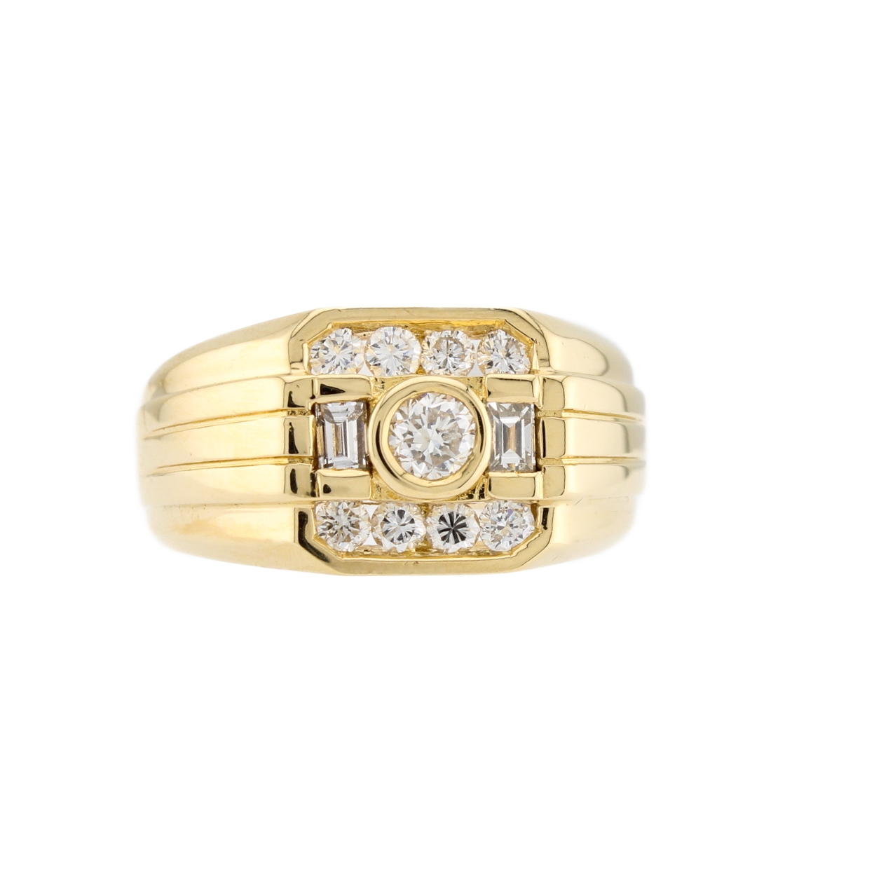 18ct Yellow Gold Diamond Square Signet Ring Total 0.72ct