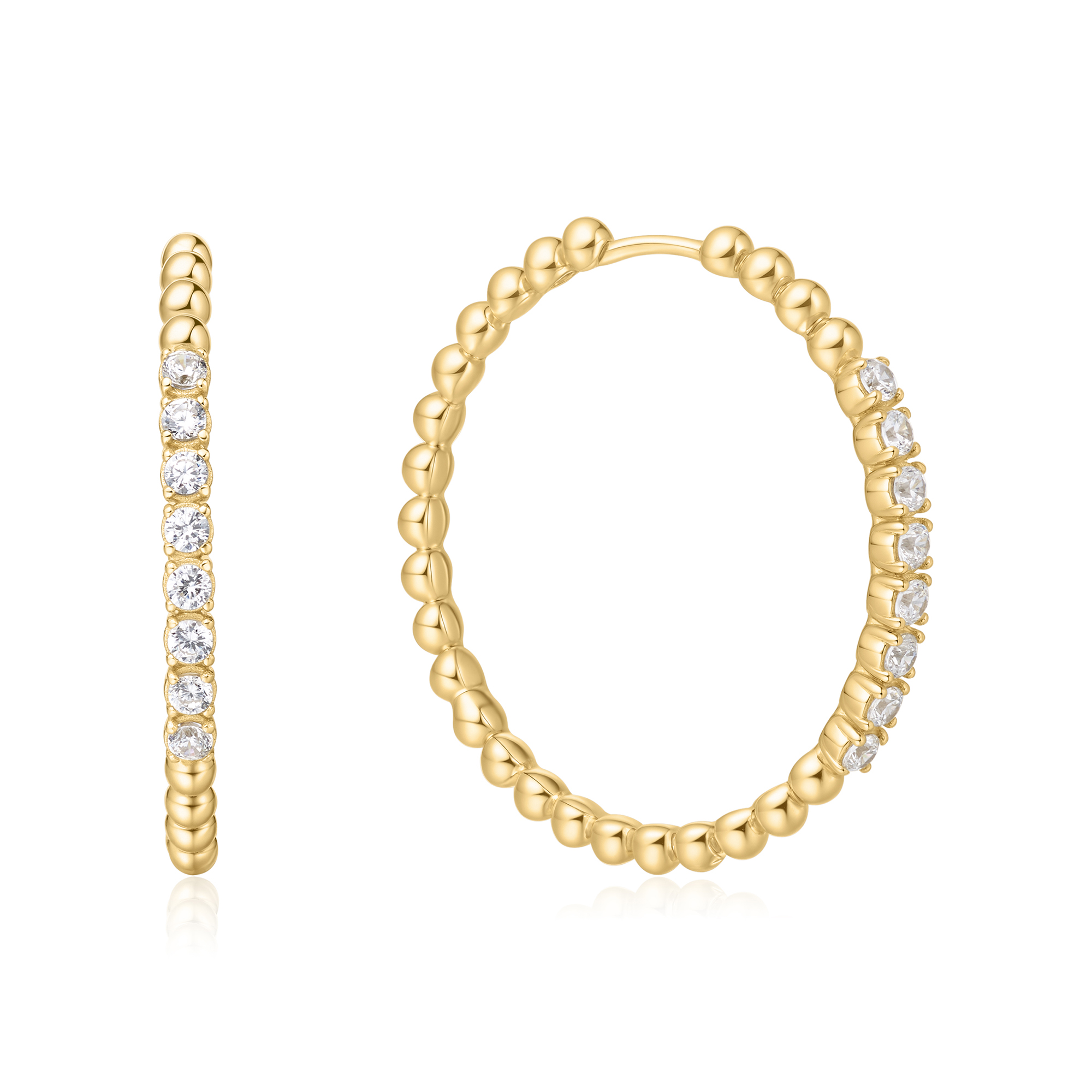 New Ania Haie Gold Plated Silver Large Beaded Hoop Earrings