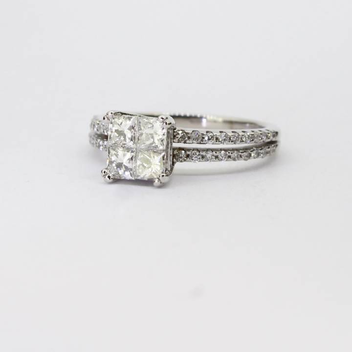 Pre-Owned 18ct White Gold Diamond Square Cluster Ring 0.84ct 1605512
