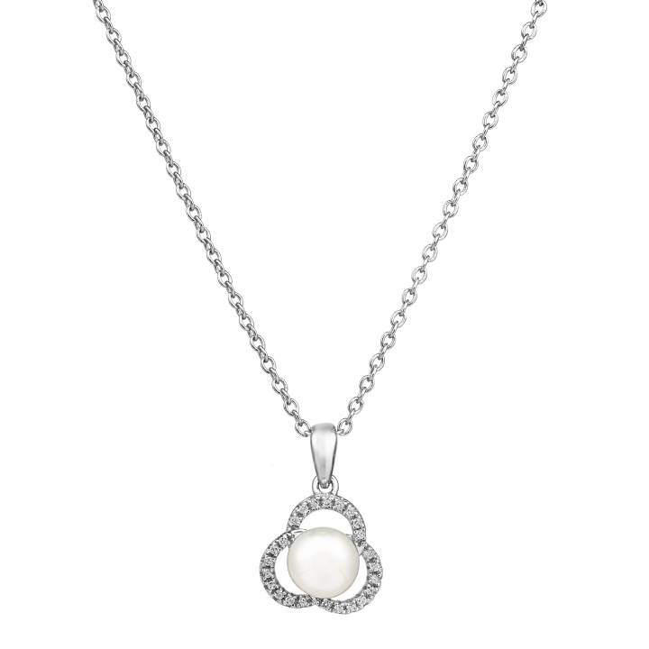 Jersey Pearl Marette Pearl & White Topaz Pendant & Chain,Was £85 1414039