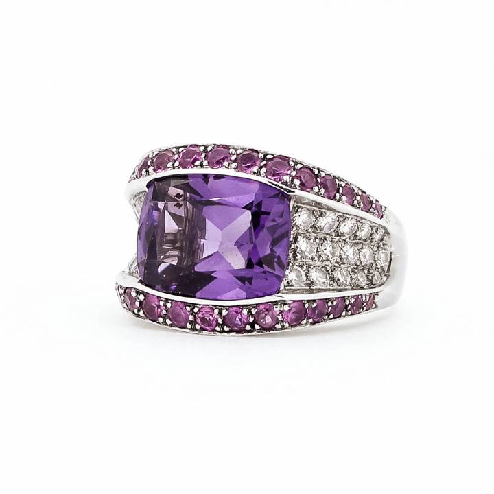 Pre-Owned 18ct Amethyst, Diamond & Pink Sapphire Ring 1609123