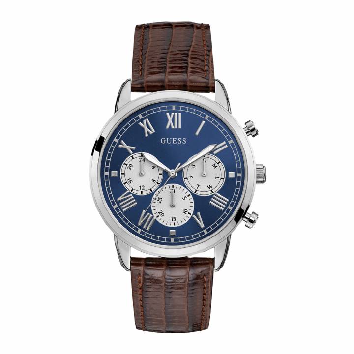 Guess Gents Hendrix Blue Dial, Brown Strap Watch, Was £149.00