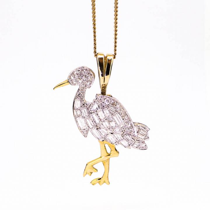 Pre-Owned 18ct Gold Diamond Stork Pendant Total 1.75ct