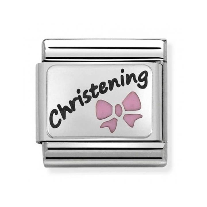 Nomination Steel & Silver Pink Enamel Christening Bow Charm 2401732