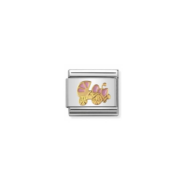 Nomination Steel & 18ct Gold Pink Baby Pram Charm 2401641