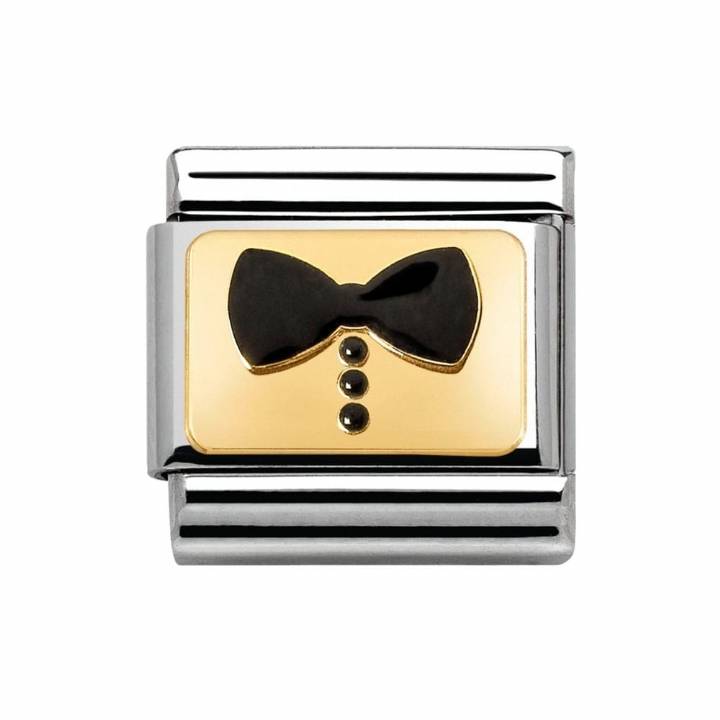 Nomination Steel & 18ct Gold Black Enamel Bow Tie Charm 2401438