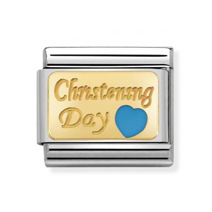Nomination Steel & 18ct Gold Blue Heart 'Christening Day' Charm 2401647