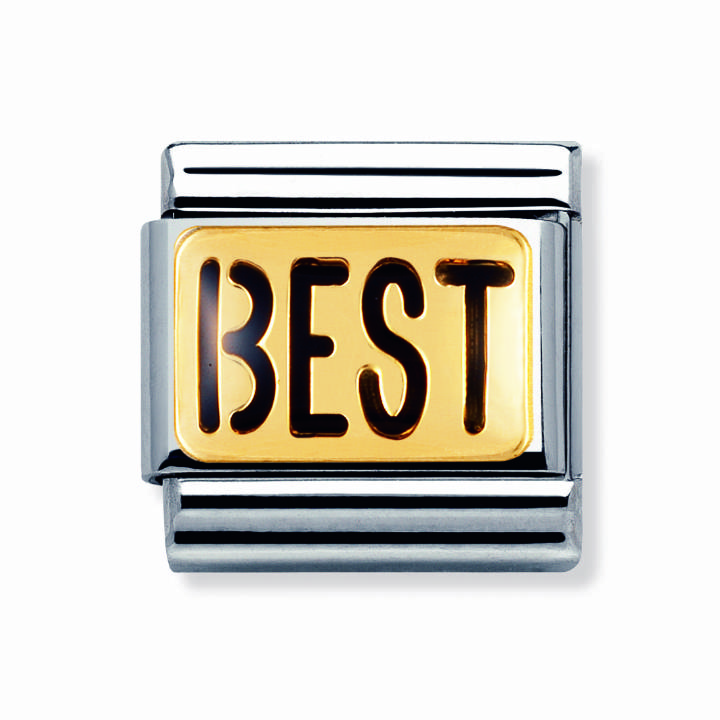 Nomination Steel & 18ct Gold Black Enamel 'BEST' Charm