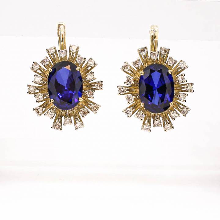 Pre-Owned 14ct Gold Diamond & Synthetic Sapphire Earrings