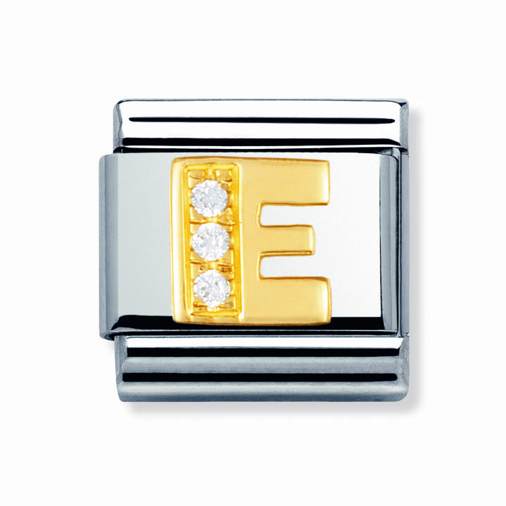Nomination Steel & 18ct Gold CZ Initial 'E' Charm 2401134
