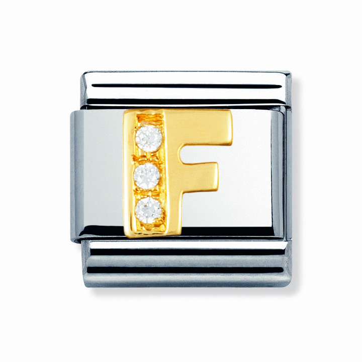 Nomination Steel & 18ct Gold CZ Initial 'F' Charm 2401135