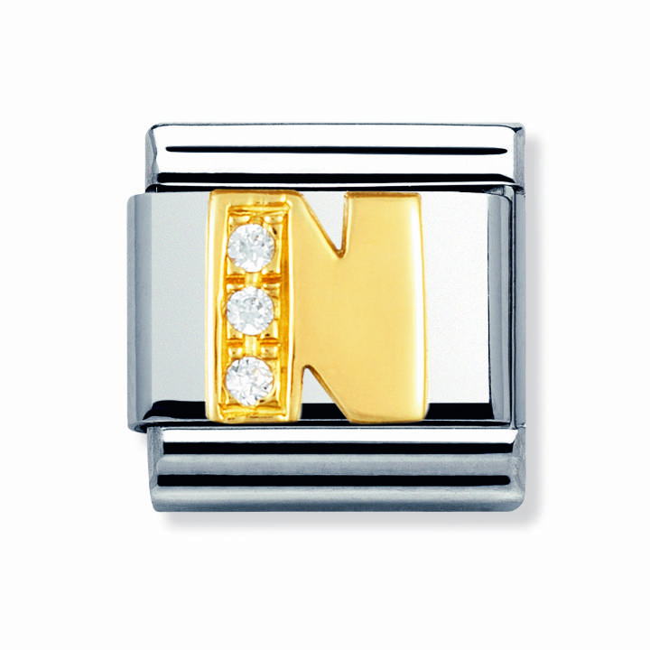 Nomination Steel & 18ct Gold CZ Initial 'N' Charm