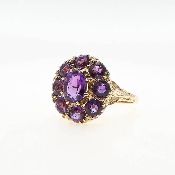 Pre-Owned 9ct Yellow Gold Amethyst Cluster Ring 1506886
