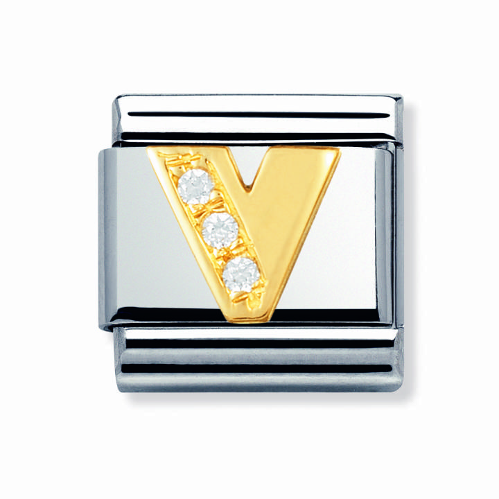Nomination Steel & 18ct Gold CZ Initial 'V' Charm 2401151
