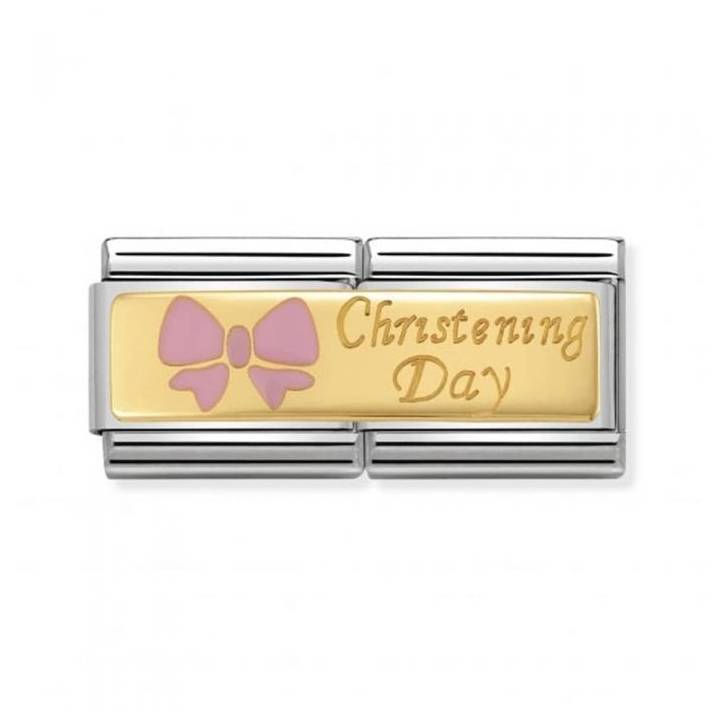 Nomination Steel & 18ct Gold Pink Christening Double Charm