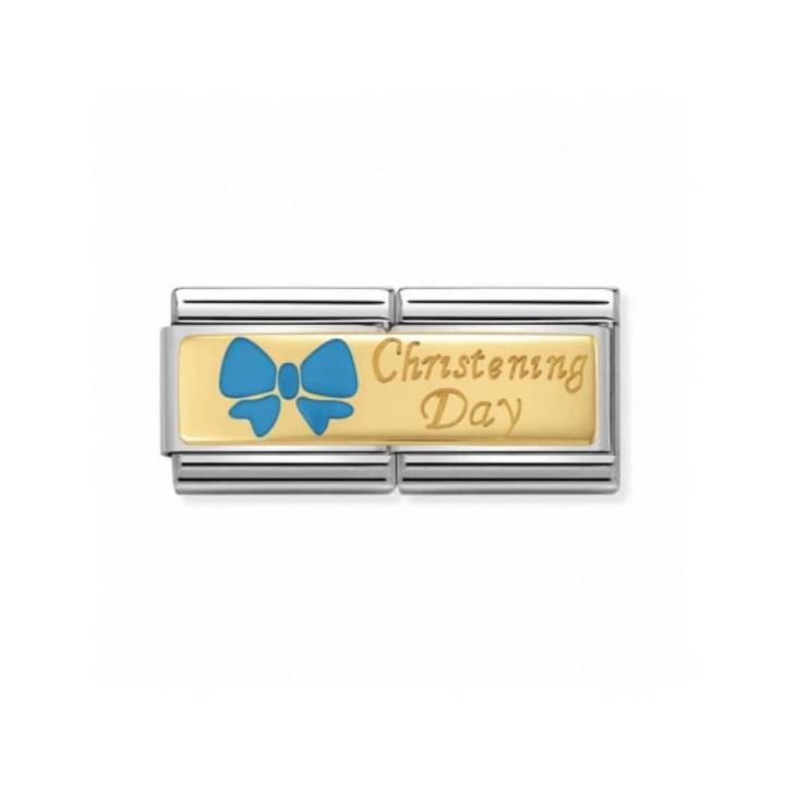 Nomination Steel & 18ct Gold Blue Christening Double Charm
