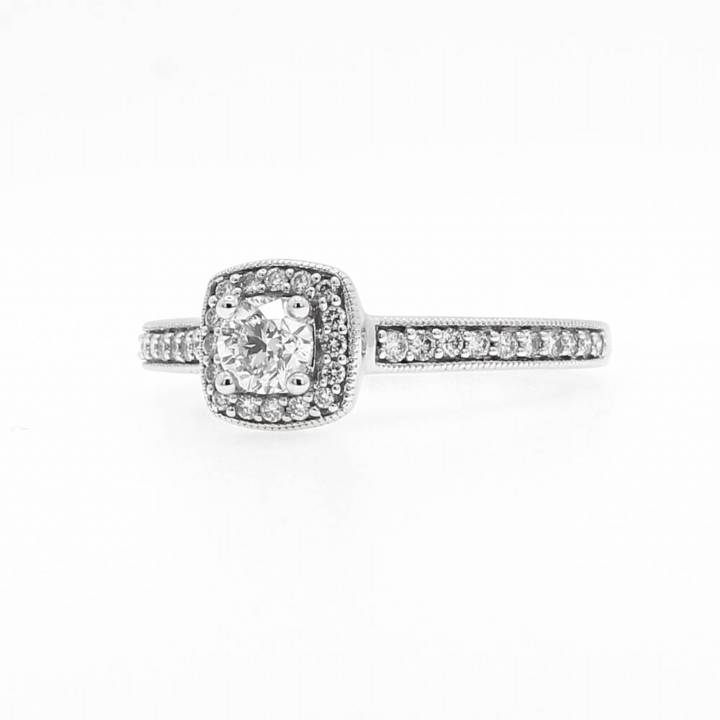 18ct White Gold Diamond Solitaire & Halo Ring Total 0.55ct 0521689