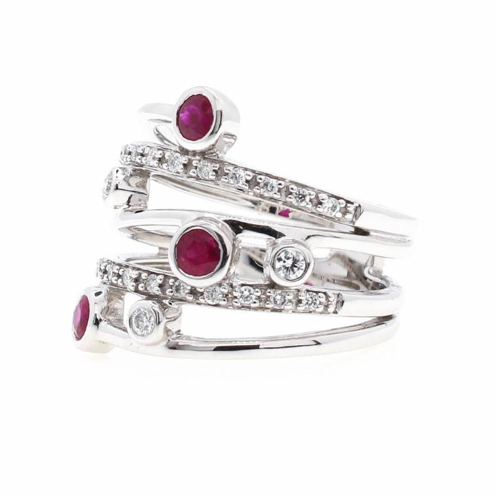 18ct White Gold Diamond & Ruby Fancy Wide Band Ring 0535008