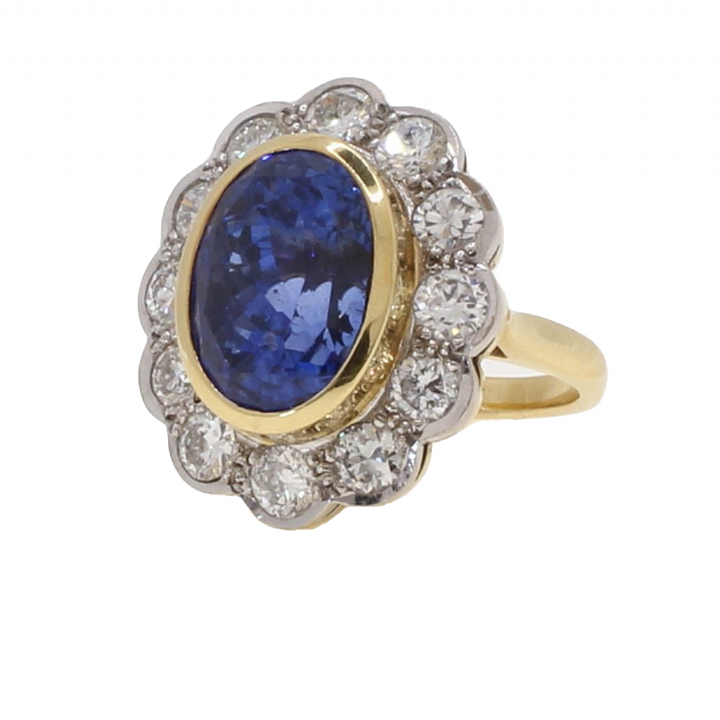 Pre-Owned 18ct Gold Sapphire & Diamond Cluster Ring Total 1.80ct 1609077