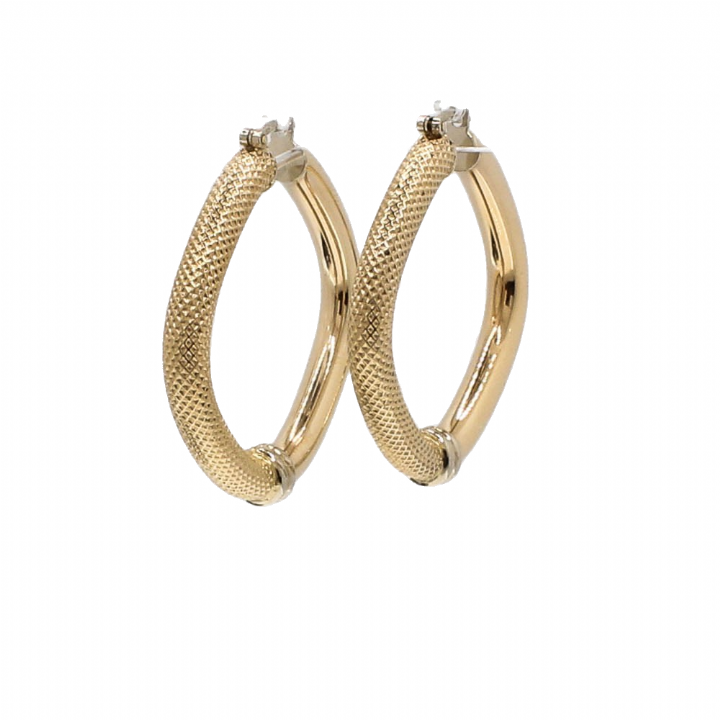 Pre-Owned 9ct Yellow Gold Textured Square Hoop Earrings