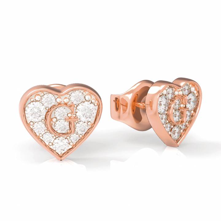 Guess Rose Gold Colour G Heart & Crystal Stud Earrings Was £39
