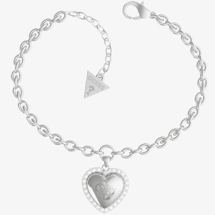 Guess Silver Colour Heart Stone Set Edge Bracelet Was £39