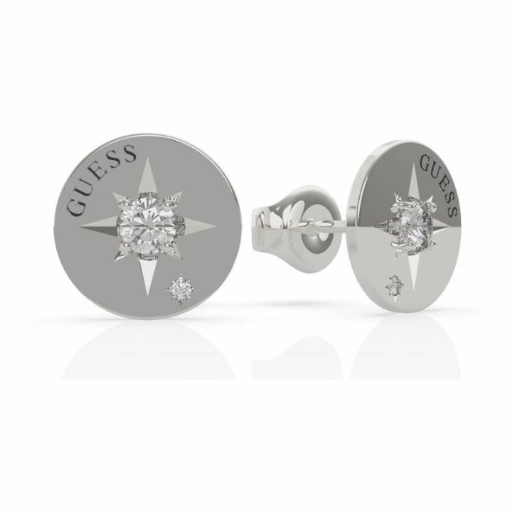 Guess Silver Colour Crystal Coin Stud Earrings Was £29 1401862