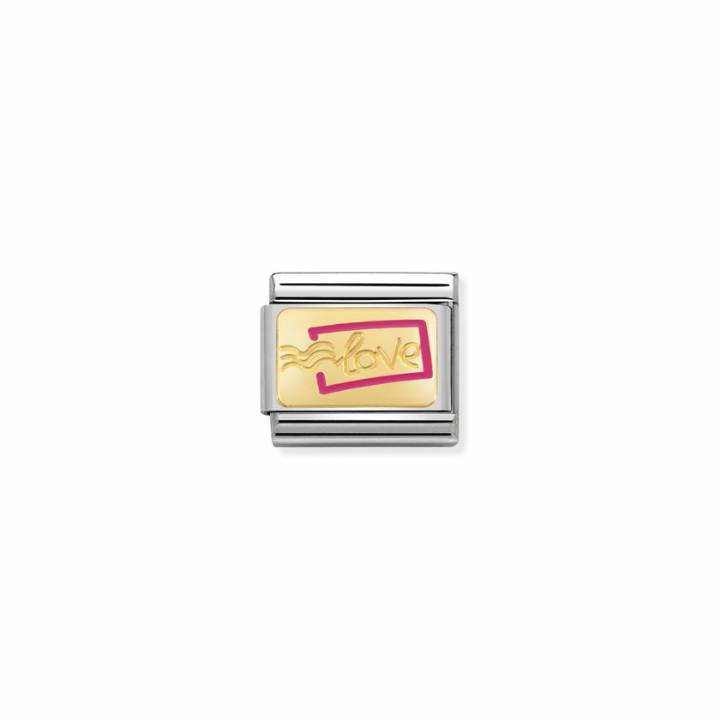 Nomination Steel & 18ct Gold Pink Enamel 'Love' Stamp Charm