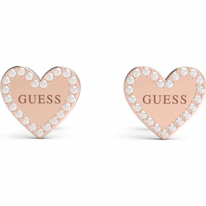 Guess Rose Tone Stone Set Heart Stud Earrings, Was £29