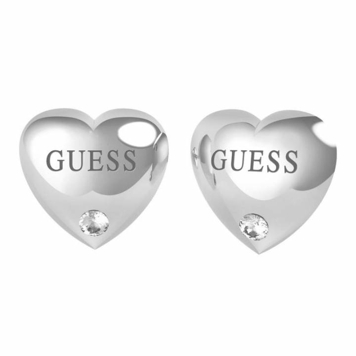 Guess Silver Tone Bold Heart Stud Earrings, Was £29