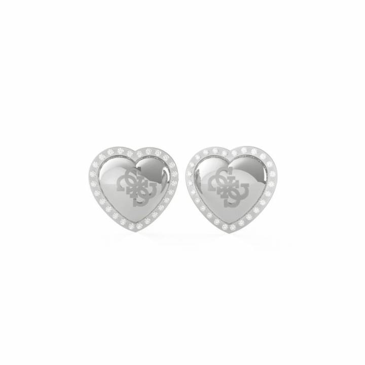 Guess Silver Tone Crystal Edge Heart Stud Earrings, Was £29