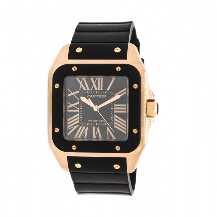 Pre-Owned 38mm Cartier Santos 100XL Watch, Black Rubber Bezel