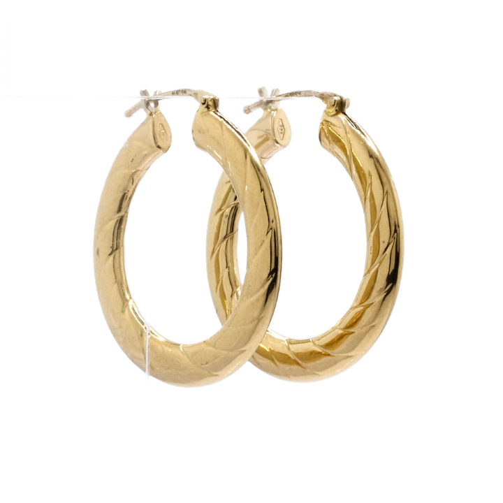 Pre-Owned Pair 9ct Yellow Gold Lined Hoop Earrings 1513992