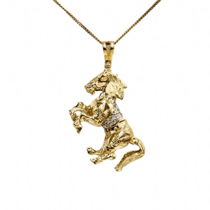 Pre-Owned 9ct Yellow Gold CZ Set Horse Pendant 7013395