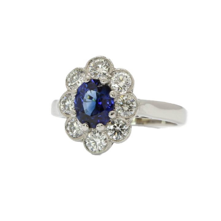 Pre-Owned Platinum Diamond & Sapphire Cluster Ring Total 0.68ct